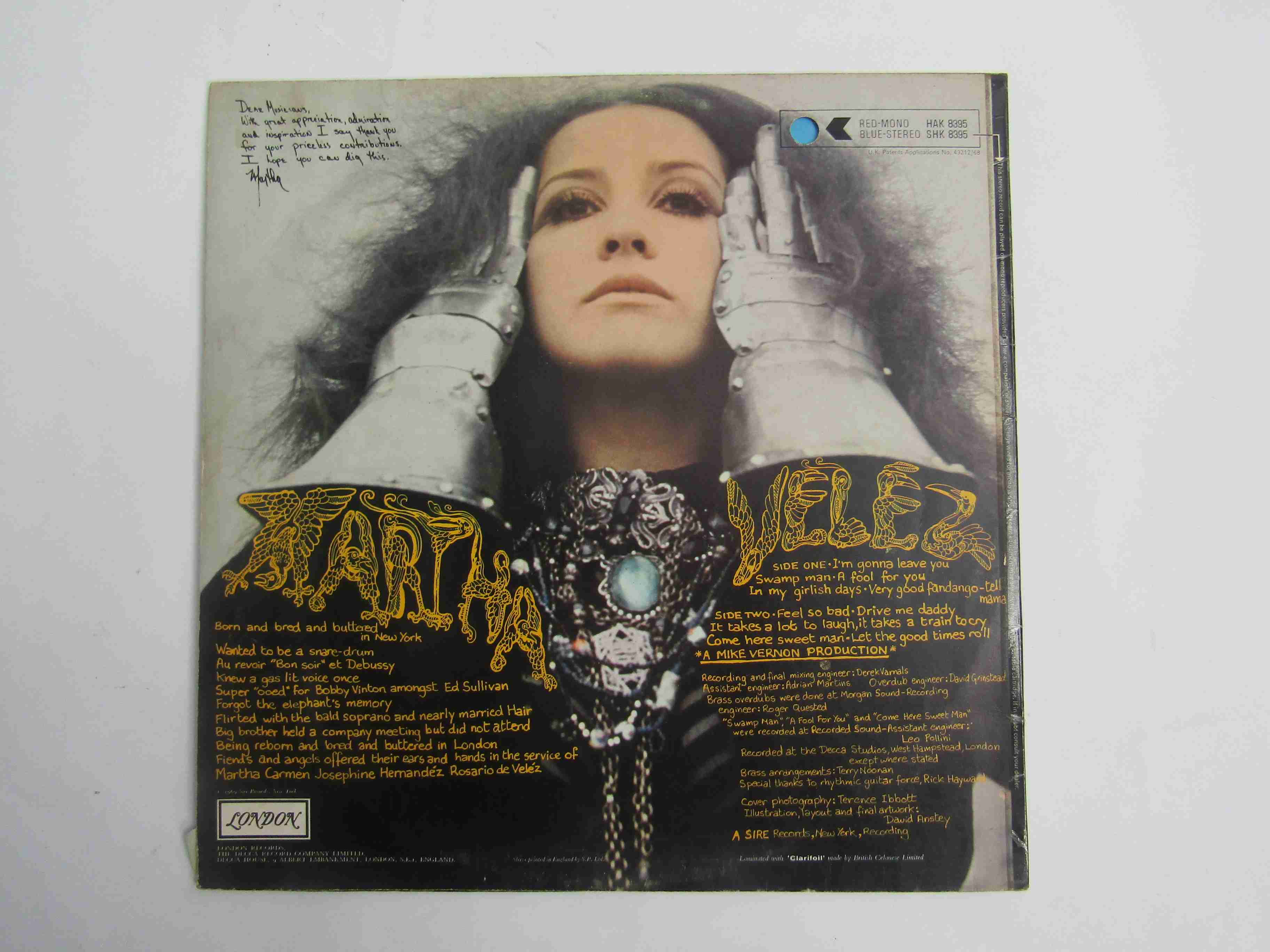 MARTHA VELEZ: 'Fiends & Angels' LP, London SHK 8395 (media G+, - Image 3 of 3