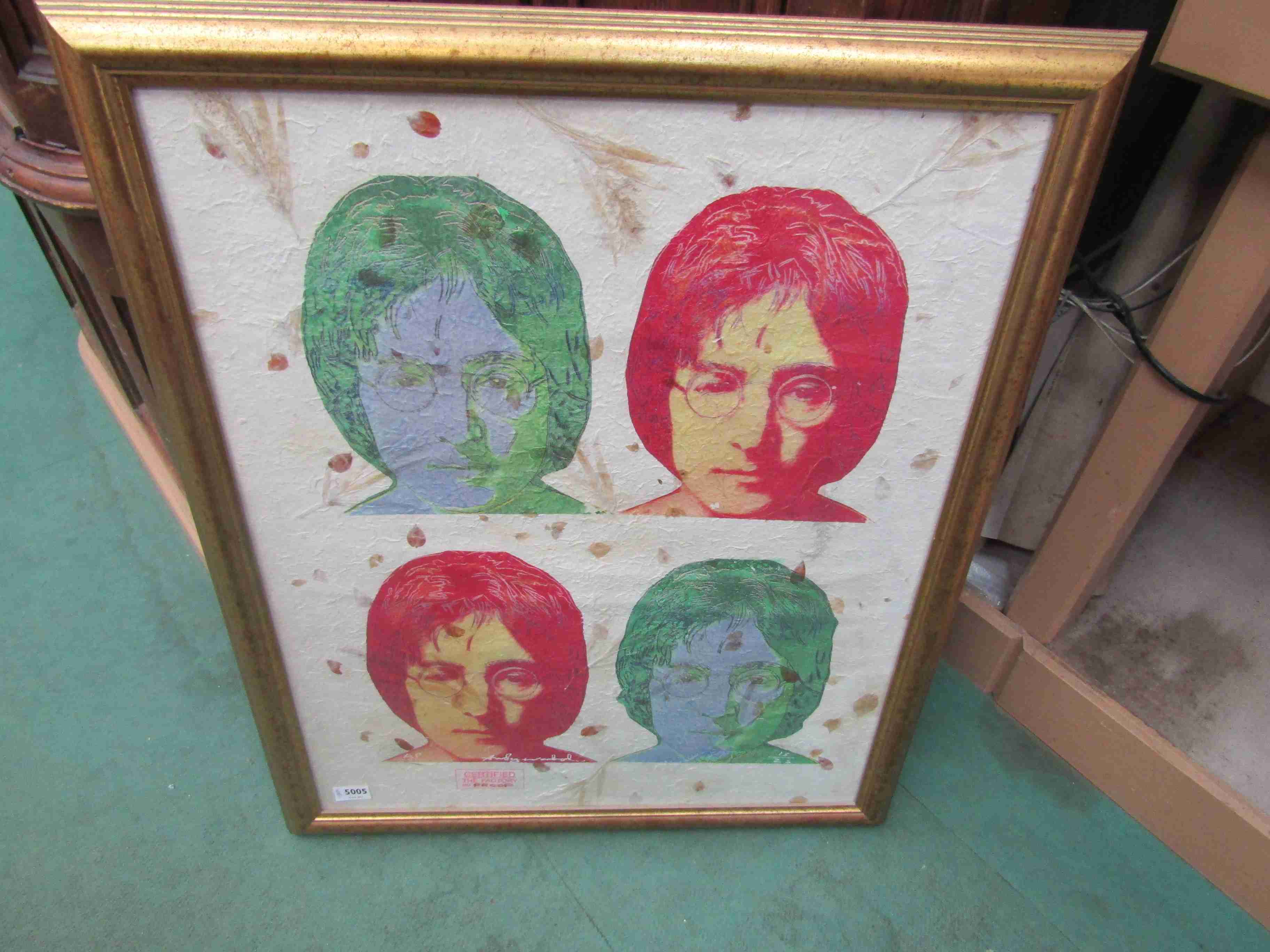 A framed and glazed Pietro Psaier Factory Proof print of John Lennon,
