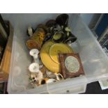 A box of mixed 19th Century and later ceramics including cheese dishes, vases, hat pins etc.