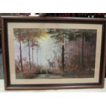 After Coulson, a framed and glazed print depicting deer in Woodland,