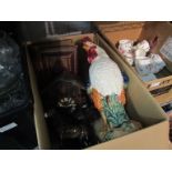 A box containing Beswick pony a/f, cuckoo clock, Bible, brass horn,
