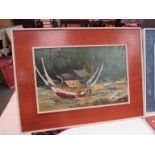 M. ZAIN: Oil on canvas depicting fishermen preparing their boat, framed, 57.5cm x 37.