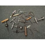 A collection of vintage corkscrews including Willets - the surprise, J. & W.