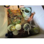 A mixed lot of ceramics and glassware including a pitcher jug, cobalt jug, Chinese dishes,