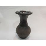 A Raku fired flared studio pottery vase, indistinct potters seal, 18.
