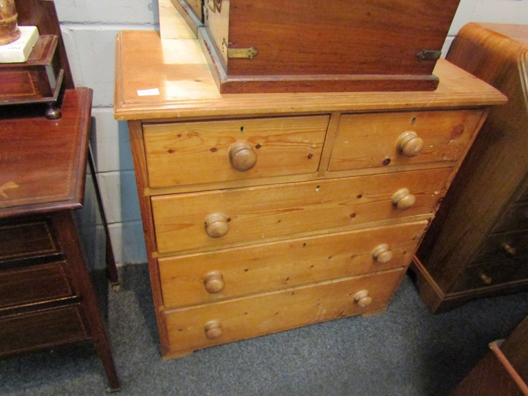 A rustic pine two over three chest of drawers (splits into two pieces) 89cm wide x 92cm high x 46cm