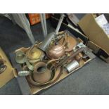 Two boxes of mixed copper and brassware