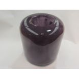 An amethyst art glass vase in cylindrical form, encased in clear glass, unmarked, 19.