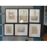 Six framed and glazed Alfred Richard Blundell graphite drawings,