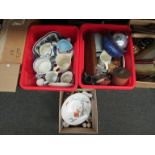 Two boxes of mixed crockery and ceramics to include blue and white, trinkets,