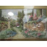 CATHERINE HYDE: A Victorian watercolour of garden scene, signed lower right, framed and glazed,