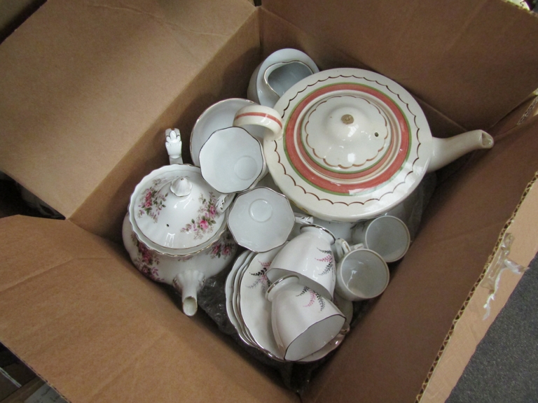 Two boxes of mixed crockery including Wedgwood, Poole, Royal Albert,