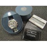 A Citizen Eco-Drive alarm chronograph WR200 gents stainless steel cased quartz watch with perpetual