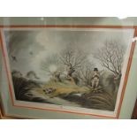JAY HAWKER: Signed limited edition print 122/250 depicting a hunt. Framed and glazed.