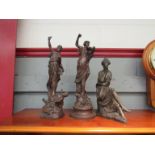 Three bronze effect figures of maidens