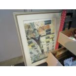 Three framed and glazed pictures of street scenes and river scene (3)