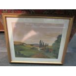 After Jean Noe Clark, print, sunny Tuscan road (Italy), signed in the plate lower left,