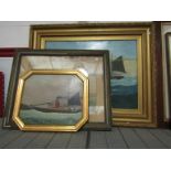 Three early 20th Century naive paintings of sailing vessels (two oils, one watercolour),