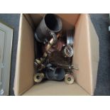 A quantity of metal wares including copper kettle, pewter tankards and letter stand etc.