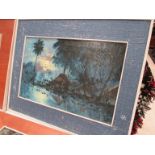 M. ZAIN: Oil on canvas depicting a moonlit waterside village scene, framed, 57cm x 37.