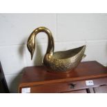 A brass table centrepiece bowl in the form of a swan,