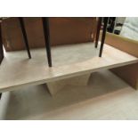 A marble rectangular top coffee table on cross base,