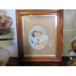 A Victorian maple framed print of two sleeping girls,