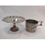 A silver bon-bon dish and a mug