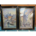 A pair of Victorian watercolours depicting Northern European scenes, both indistinctly signed,