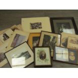 A collection of framed and unframed photographs including Queen Victoria,