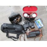 A quantity of binoculars including USSR Tento 7x35 and Maginon spotting scope etc (6)