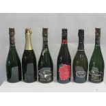 Six bottles of sparkling Brut, Prosecco and Cava,