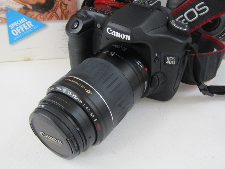 A Canon EOS 40D digital SLR camera with 55-200mm and EFS 17-85mm lenses. box and accessories. - Image 2 of 2