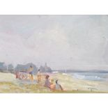 R. RONALDSON: An oil on board entitled "Bathers Norfolk Coast", signed lower right, framed.