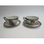 Carlton Ware dimpled pearl lustre ground cups and saucers with oranges detail (six trios)