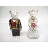 Two Royal Crown Derby mini bears "Bride" and "Groom",