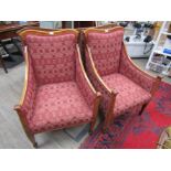 An Edwardian Art Nouveau salon suite comprising sofa and two armchairs with contemporary silk