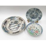 An 18th Century Delft plate, 19th Century tin glazed plate and dish,