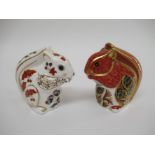 Two Royal Crown Derby squirrel paperweights including a Red Squirrel,