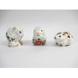 Three Royal Crown Derby Collectors Guild paperweights with gold stoppers, Bank Vole,