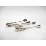 Two pairs of silver sugar tongs, one with Art Nouveau pierced detail by William Batt & Sons,