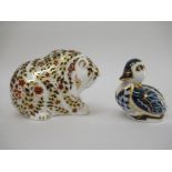 A Royal Crown Derby paperweight Russian Bear together with a Royal Crown Derby Duckling,