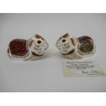 Two Royal Crown Derby paperweights "Guinea Pig", gold stopper and "Ponchito Guinea Pig",