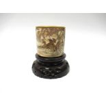 A late 19th Century Japanese Satsuma earthenware cylindrical jar and flat lid by Subei Kinkozan of