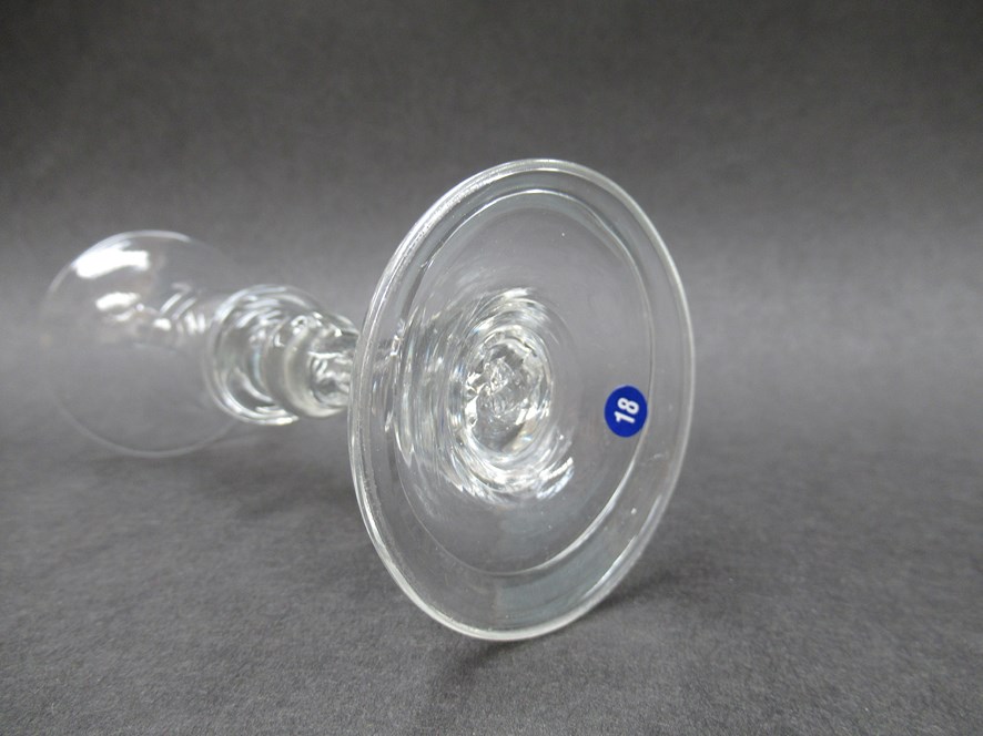 An early 18th Century wine glass with bell - shaped bowl set on a compressed three ring collar knop - Image 3 of 3