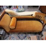 A late Victorian parlour suite comprising chaise longue and a pair of his and her's armchairs,