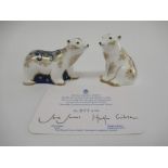 A pair of Royal Crown Derby limited edition paperweights "Boris Polar Bear Cub" and "Alice Polar