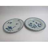 Two Chinese export late 18th Century blue and white plates, bird and branch and blossom and branch,