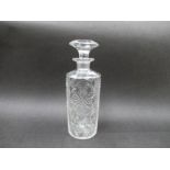 A cut glass cylindrical decanter (stopper flange chipped)