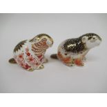 Two Royal Crown Derby paperweights Beaver and a limited edition Riverbank Beaver, gold stoppers,